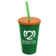 a green cup & translucent orange lid & translucent green straw 22 oz single - wall snap on tumbler with lid and straw
