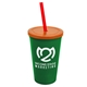 a green cup & translucent orange lid & translucent red straw 22 oz single - wall snap on tumbler with lid and straw