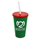 a green cup & translucent red lid & frost straw 22 oz single - wall snap on tumbler with lid and straw