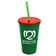 a green cup & translucent red lid & translucent green straw 22 oz single - wall snap on tumbler with lid and straw