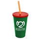 a green cup & translucent red lid & translucent orange straw 22 oz single - wall snap on tumbler with lid and straw
