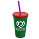 a green cup & translucent red lid & translucent violet straw 22 oz single - wall snap on tumbler with lid and straw