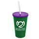 a green cup & translucent violet lid & frost straw 22 oz single - wall snap on tumbler with lid and straw