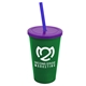a green cup & translucent violet lid & translucent blue straw 22 oz single - wall snap on tumbler with lid and straw