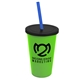 a lime green cup & black lid & translucent blue straw 22 oz single - wall snap on tumbler with lid and straw