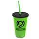 a lime green cup & black lid & translucent green straw 22 oz single - wall snap on tumbler with lid and straw