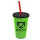 a lime green cup & black lid & translucent red straw 22 oz single - wall snap on tumbler with lid and straw
