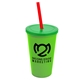 a lime green cup & translucent green lid & translucent red straw 22 oz single - wall snap on tumbler with lid and straw