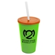 a lime green cup & translucent orange lid & frost straw 22 oz single - wall snap on tumbler with lid and straw