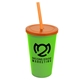 a lime green cup & translucent orange lid & translucent orange straw 22 oz single - wall snap on tumbler with lid and straw