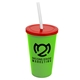 a lime green cup & translucent red lid & frost straw 22 oz single - wall snap on tumbler with lid and straw