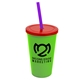 a lime green cup & translucent red lid & translucent violet straw 22 oz single - wall snap on tumbler with lid and straw