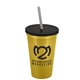 a metallic gold cup & black lid & smoke straw 22 oz single - wall snap on tumbler with lid and straw