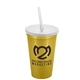a metallic gold cup & frost lid & frost straw 22 oz single - wall snap on tumbler with lid and straw