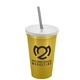 a metallic gold cup & frost lid & smoke straw 22 oz single - wall snap on tumbler with lid and straw