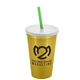 a metallic gold cup & frost lid & translucent green straw 22 oz single - wall snap on tumbler with lid and straw