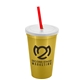 a metallic gold cup & frost lid & translucent red straw 22 oz single - wall snap on tumbler with lid and straw