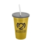 a metallic gold cup & smoke lid & frost straw 22 oz single - wall snap on tumbler with lid and straw