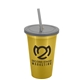 a metallic gold cup & smoke lid & smoke straw 22 oz single - wall snap on tumbler with lid and straw