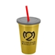 a metallic gold cup & smoke lid & translucent red straw 22 oz single - wall snap on tumbler with lid and straw