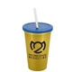 a metallic gold cup & translucent blue lid & frost straw 22 oz single - wall snap on tumbler with lid and straw