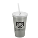 a metallic silver cup & frost lid & frost straw 22 oz single - wall snap on tumbler with lid and straw