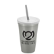 a metallic silver cup & frost lid & smoke straw 22 oz single - wall snap on tumbler with lid and straw