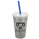 a metallic silver cup & frost lid & translucent blue straw 22 oz single - wall snap on tumbler with lid and straw