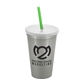 a metallic silver cup & frost lid & translucent green straw 22 oz single - wall snap on tumbler with lid and straw