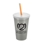 a metallic silver cup & frost lid & translucent orange straw 22 oz single - wall snap on tumbler with lid and straw