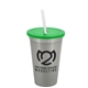 a metallic silver cup & translucent green lid & frost straw 22 oz single - wall snap on tumbler with lid and straw