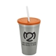 a metallic silver cup & translucent orange lid & frost straw 22 oz single - wall snap on tumbler with lid and straw