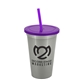 a metallic silver cup & translucent violet lid & translucent violet straw 22 oz single - wall snap on tumbler with lid and straw