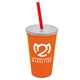 a orange cup & frost lid & translucent red straw 22 oz single - wall snap on tumbler with lid and straw