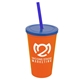 a orange cup & translucent blue lid & translucent blue straw 22 oz single - wall snap on tumbler with lid and straw