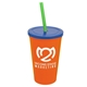 a orange cup & translucent blue lid & translucent green straw 22 oz single - wall snap on tumbler with lid and straw