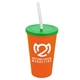a orange cup & translucent green lid & frost straw 22 oz single - wall snap on tumbler with lid and straw