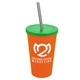 a orange cup & translucent green lid & smoke straw 22 oz single - wall snap on tumbler with lid and straw
