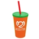 a orange cup & translucent green lid & translucent red straw 22 oz single - wall snap on tumbler with lid and straw