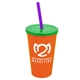 a orange cup & translucent green lid & translucent violet straw 22 oz single - wall snap on tumbler with lid and straw