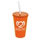 a orange cup & translucent orange lid & frost straw 22 oz single - wall snap on tumbler with lid and straw