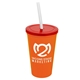 a orange cup & translucent red lid & frost straw 22 oz single - wall snap on tumbler with lid and straw
