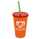 a orange cup & translucent red lid & translucent green straw 22 oz single - wall snap on tumbler with lid and straw