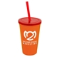 a orange cup & translucent red lid & translucent red straw 22 oz single - wall snap on tumbler with lid and straw