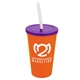 a orange cup & translucent violet lid & frost straw 22 oz single - wall snap on tumbler with lid and straw