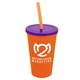 a orange cup & translucent violet lid & translucent orange straw 22 oz single - wall snap on tumbler with lid and straw