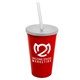 a red cup & frost lid & frost straw 22 oz single - wall snap on tumbler with lid and straw
