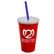 a red cup & frost lid & translucent blue straw 22 oz single - wall snap on tumbler with lid and straw