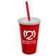 a red cup & frost lid & translucent red straw 22 oz single - wall snap on tumbler with lid and straw