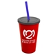 a red cup & smoke lid & translucent blue straw 22 oz single - wall snap on tumbler with lid and straw